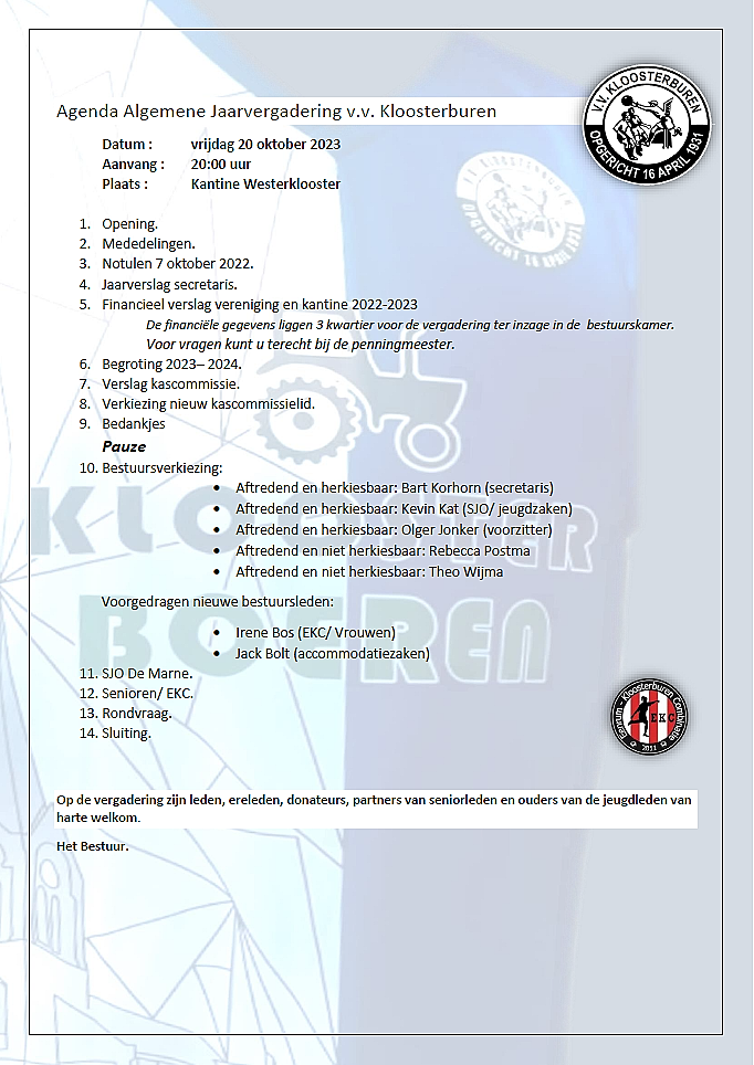 Agenda jaarvergadering