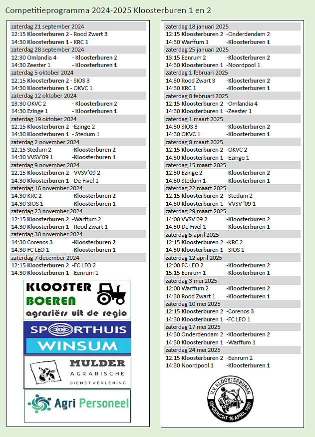 Competitieprogramma 2024-2025