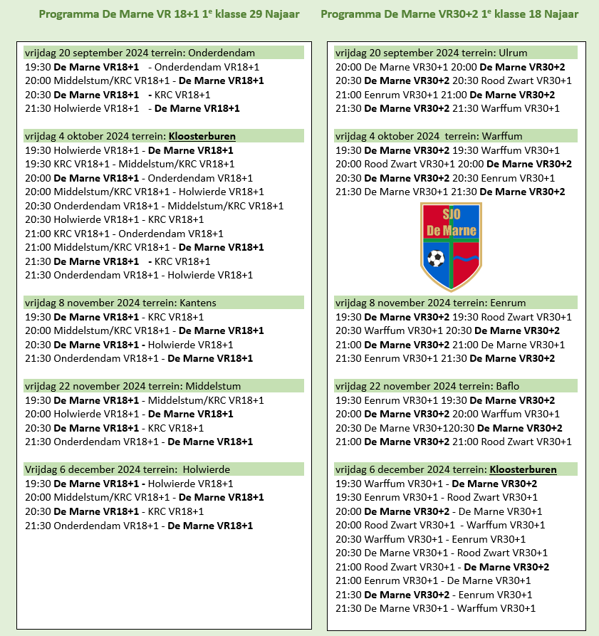 Programma De Marne Vr18+1 en VR30+2