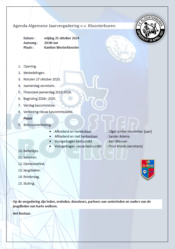 Agenda Algemene Jaarvergadering 2024